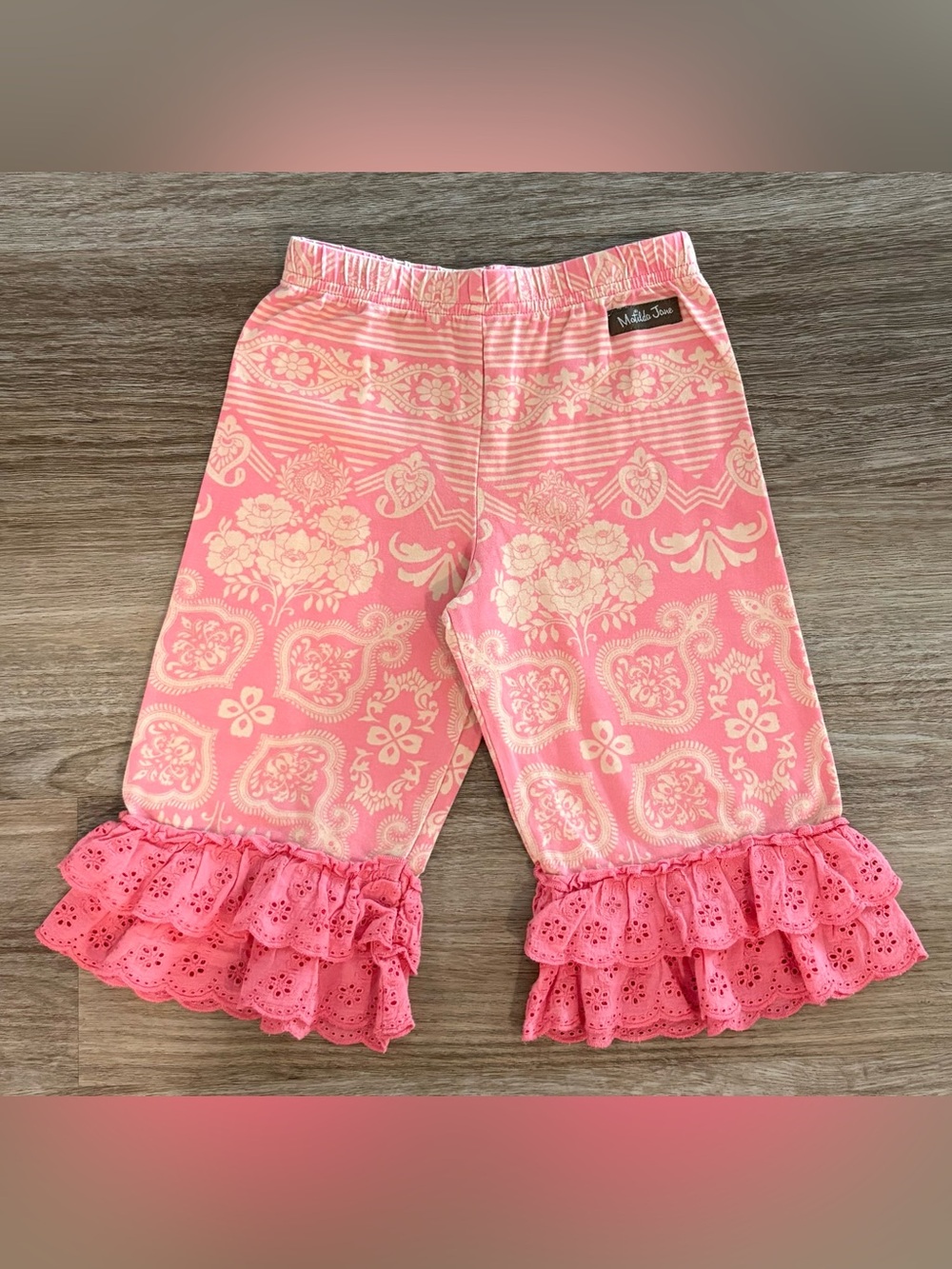 Matilda Jane Coral Floral Paisley Ruffle Eyelet Pants